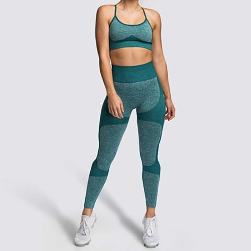 TWO PIECE WORKOUT SET Leggings and Sports Bra Size Small Gym Compression